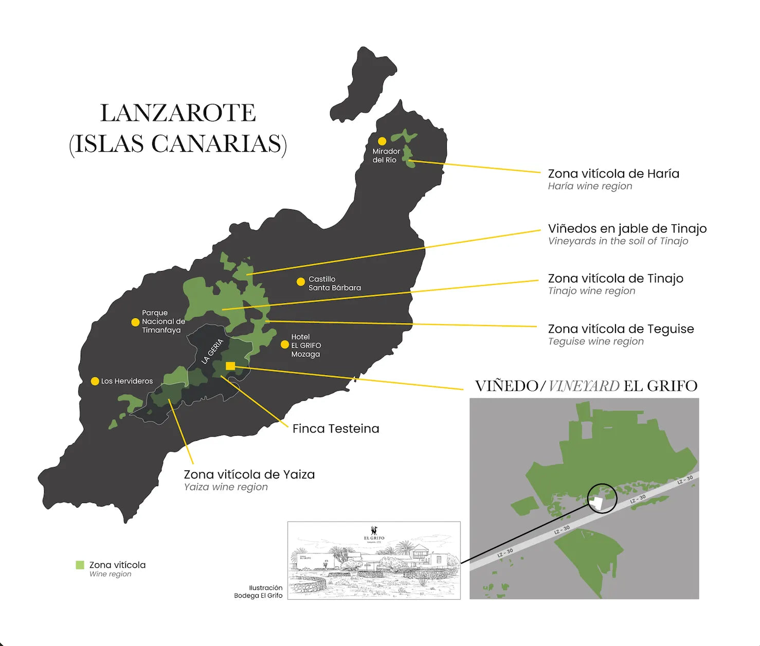 Lanzarote zonas vitícolas La Geria Bodegas El Grifo